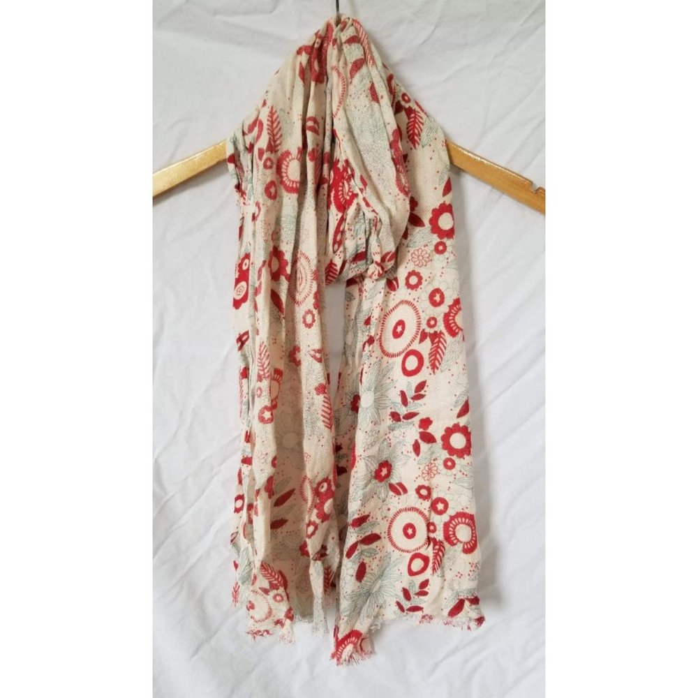 Boutique Cream, Red, & Blue scarf